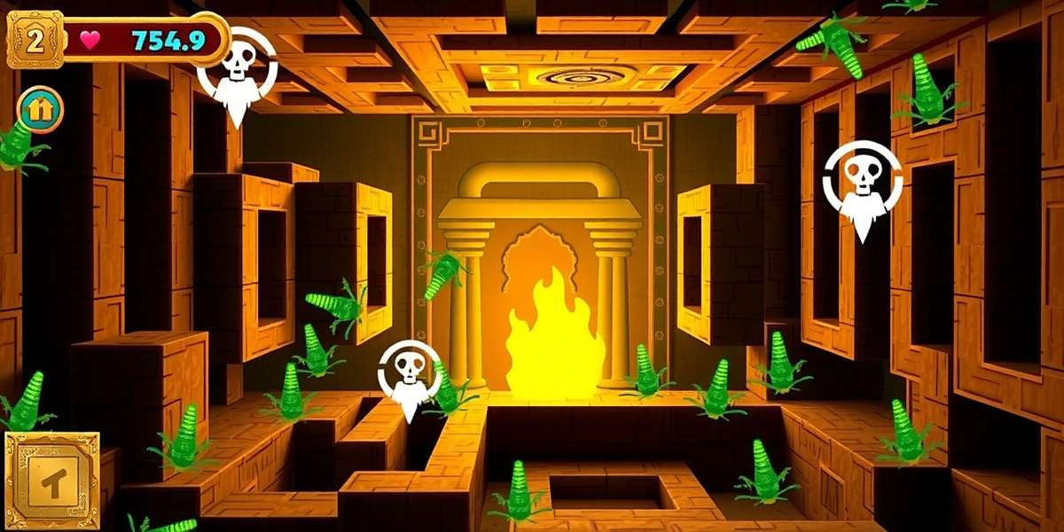 Temple Maze Runner game screenshot showing ancient Indian temple maze with treasure